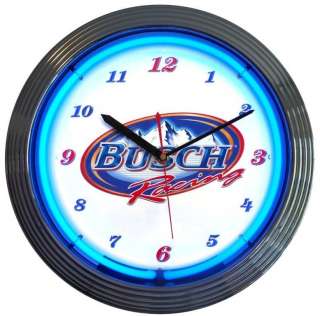 Busch Beer NASCAR Racing 15 Neon Game Room Clock Sign  