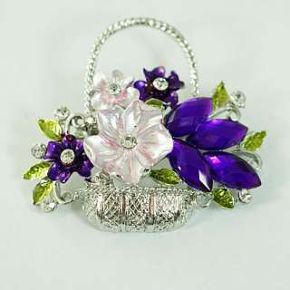   Flower Basket Silver Plated Leaf Gemstone Brooch Pins Fashion  