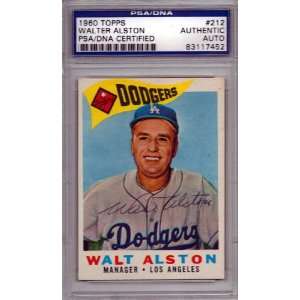  Walter Alston Autographed 1960 Topps Card PSA/DNA Slabbed 