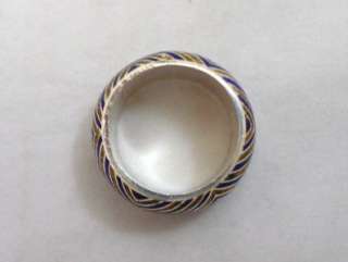 Vintage Sterling Silver Blue & Gold Enamel Dome Ring size 9.5  