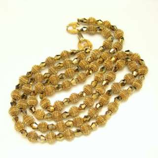 CROWN TRIFARI Vintage Necklace 2 Multi Strand Gold Plated Crystal 