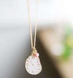 Cute Crystal Bead White Watch Gold Tone Necklace Pendant N276  