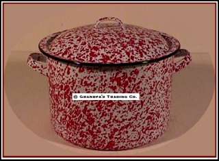 RED and WHITE Enamelware Stock Pot Cooker PAN & Lid NEW  
