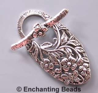 Large Floral Oval Sterling Silver Toggle Clasp #797 (1)  