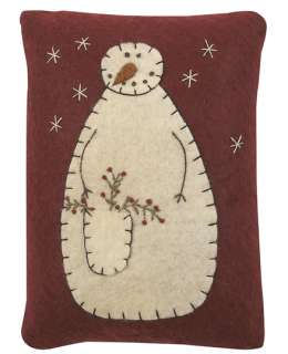 Primitive Country Snowman on Small Christmas Pillow  