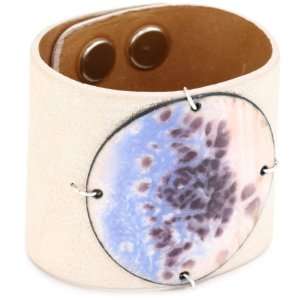   Enamel and Leather Moonlight and Pink Shimmer Cuff Bracelets Jewelry