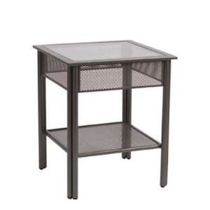   Iron 20.8 Square Clear Glass Patio End Table Textured Cypress Finish
