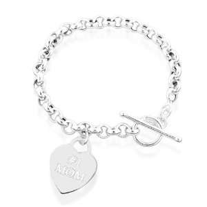   Silver Rolo Link Bracelet w/Heart Charm (Engraved with   #1 MOM)   8