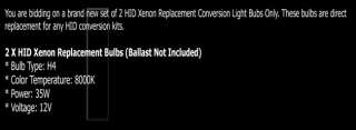 H4 9003 8000K HID Xenon Conversion Kit Headlight Bulbs  