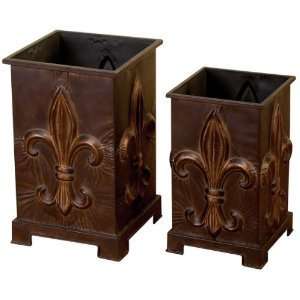  Set of Two Fleur De Lis Metal Planters Patio, Lawn 