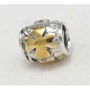  Hunter Gold Four leaf Clover Jewelry .925 Sterling Silver Bead Charm 