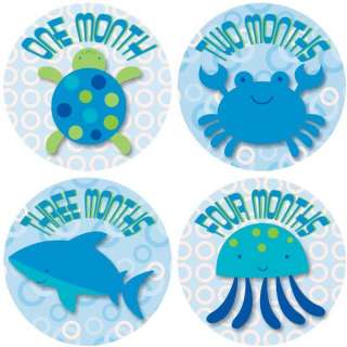 Monthly Onesie Baby Boy Stickers Blue Ocean Sea Animals  