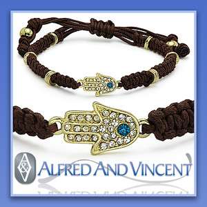   Crystal Bead Hand of God Fatima Jewish Hamsa Kabbalah Macrame Bracelet