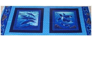 Whale Dolphin Blue Ocean Pillow Panels Fabric Cotton Cranston  