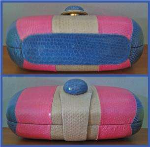 BILL BLASS Forster Gen. Snakeskin clutch Blue Pink Beige evening bag 