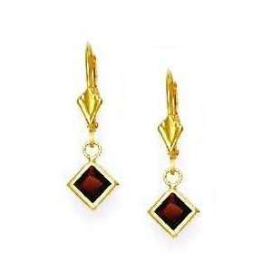   Yellow 5 mm Square Garnet Red CZ Drop Earrings   JewelryWeb Jewelry