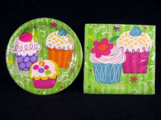 Cup Cake Theme Birthday Party Supplies Tableware Plates Napkins 