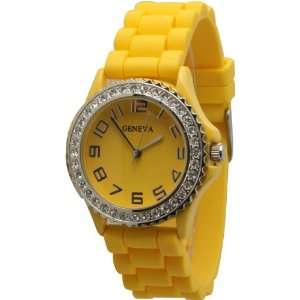  Geneva Silicone Jelly Watch  Yellow with Small Face and CZ 