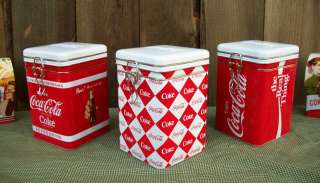 Coca Cola Tin Locking Top Kitchen Canister Set 2012 Edition Coke Home 
