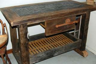 Rustic Industrial Kitchen Island   Repurposed Barn Wood Metal Mosaic 