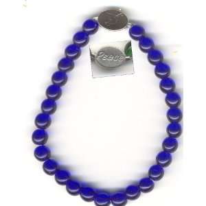   Czech Glass Bracelet with Oval Sterling Peace Bead 