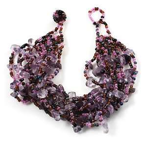  Multistrand Semiprecious & Glass Bead Bracelet (Lavender 