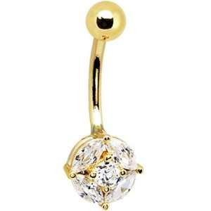    Solid 14k Yellow Gold Cubic Zirconia Regal Belly Ring Jewelry