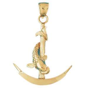  CleverEves 14K Gold Pendant Anchor with Fish 3 D 9   Gram 