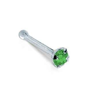   0mm Genuine Emerald (May)   Solid 14KT White Gold Nose Bone Jewelry
