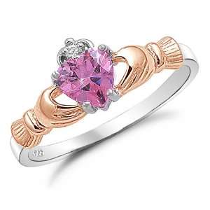   Two Tone Rose Gold Plated Pink Heart CZ Claddagh Ring Size 10 Jewelry