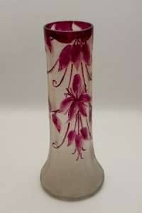 Large Signed Antique Legras Art Nouveau Cameo Cranberry Glass Vase 