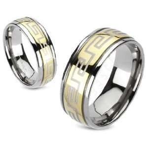  Greek Key Gold Plated Titanium Engagement Ring 8MM 