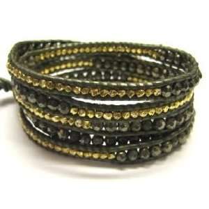 New wTags Authentic Chan Luu Green Leather PYRITE GOLD VERMEIL Wrap 