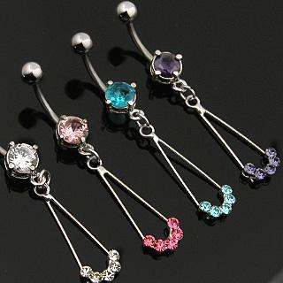   GEM BELLY NAVEL RING CZ DANGLE B533 BUTTON PIERCING JEWELRY  