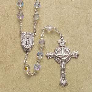   Silver Rosary Rosaries Catholic Tin Cut Crystal AB 
