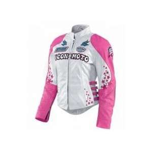  ICON BOMBSHELL GO GO PINK/WHT X LARGE/XL LEATHER JACKET 