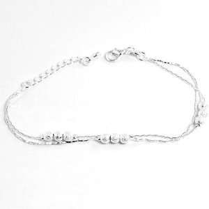   Hook Glittery Round Bead Decor Silver Tone Chain Bracelet Jewelry