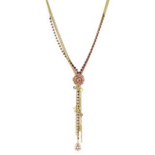 Betsey Johnson Iconic Ombre Rose Multi Chain Y Shaped Necklace 