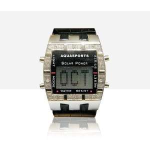  Solar and battery powered scrolling wrist watch (Silver 