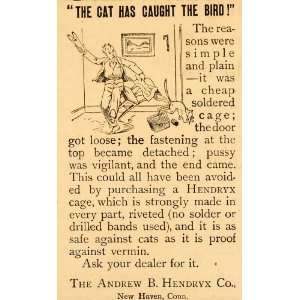  1891 Ad Antique Wire Bird Cage Cat Andrew B. Hendryx 