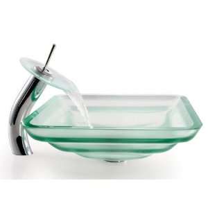  Frosted Oceania Glass Sink and Waterfall Faucet C GVS 