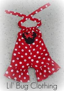 custom boutique red white dot minnie mouse shortall available in sizes 