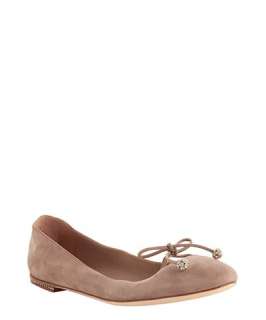 Chloe taupe suede rhinestone detail bow ballet flats