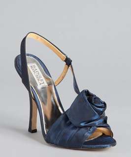 Badgley Mischka midnight blue fabric Lanah rosette heeled sandals