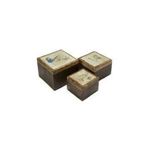 Set of 3 Two Tone Antique Finish Butterfly Wooden Boxes 8  