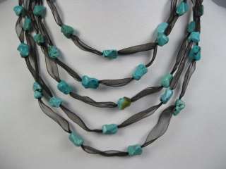 DESIGNER Satin Multi Strand Turquoise Beaded Necklace  
