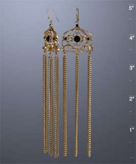 Danielle Stevens black crystal and gold chain link drop earrings 