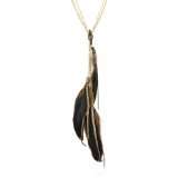 Presh Gold Tone Multi Chain and Feather Lariat Style Necklace
