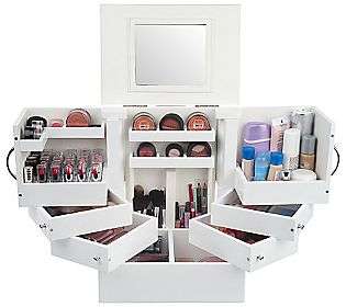 Luxury Deluxe Wood Cosmetic Box w/Mirror by Lori Greiner WHITE  