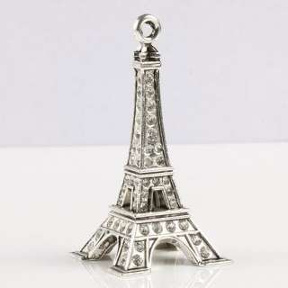 Eiffel Tower Tibetan Silver Clear Crystal Pendant Charm  